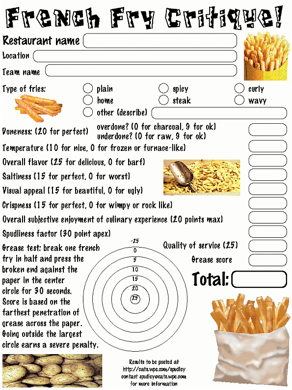The Spudley French Fry Critique Form, a most spudley form indeed!